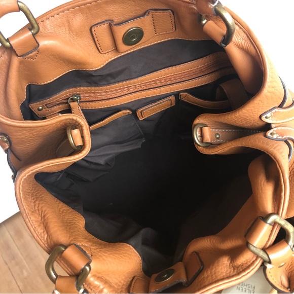 Cole Haan large belted turn lock satchel brown pebbled leather tote handbag - Picture 6 of 12